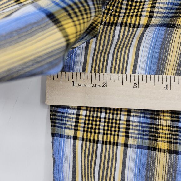 Cinch Shirt Mens Large Button Down Western Plaid Blue Yellow Short Sleeve Rodeo - Picture 6 of 9